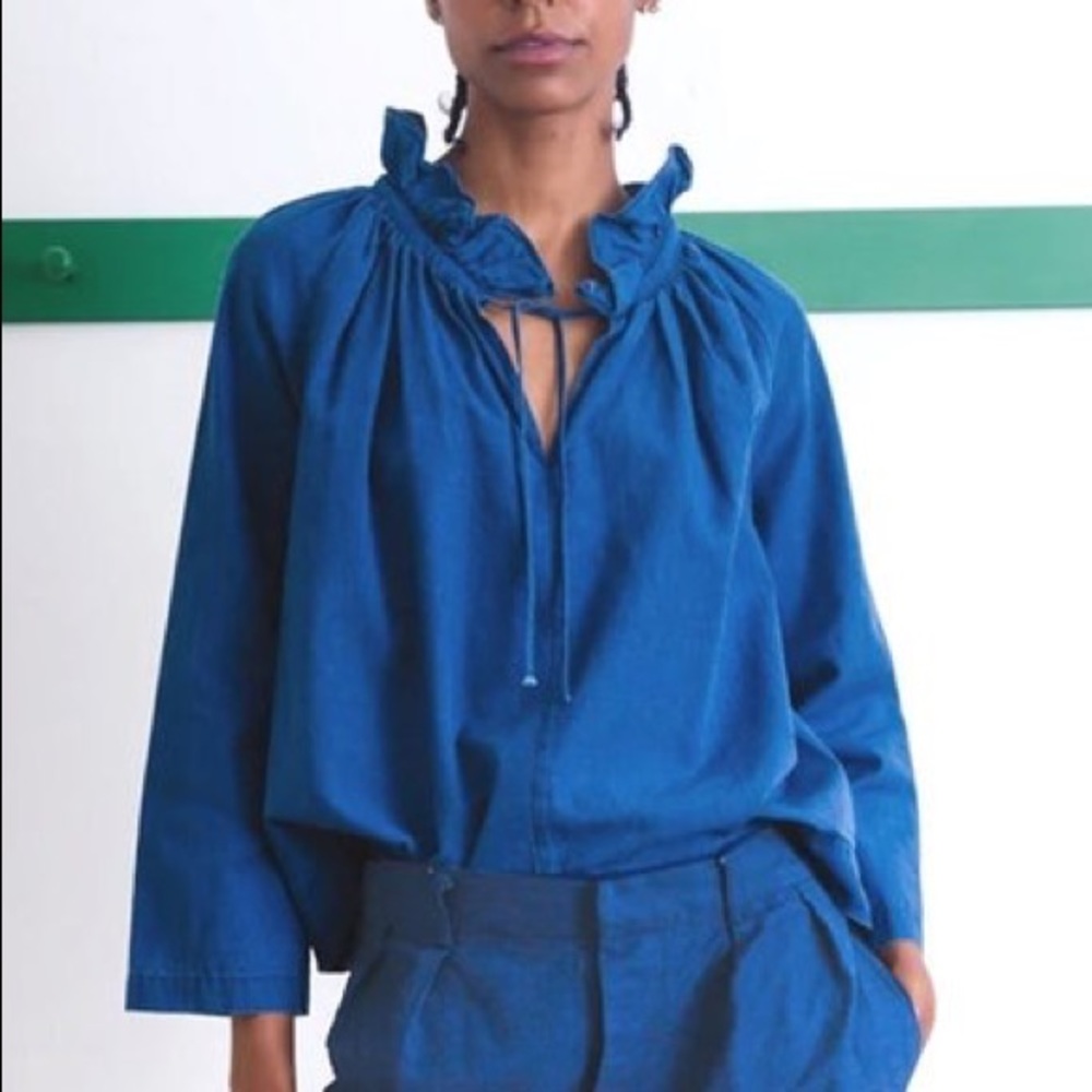 Caron Callahan Elizabeth Top in Washed Indigo